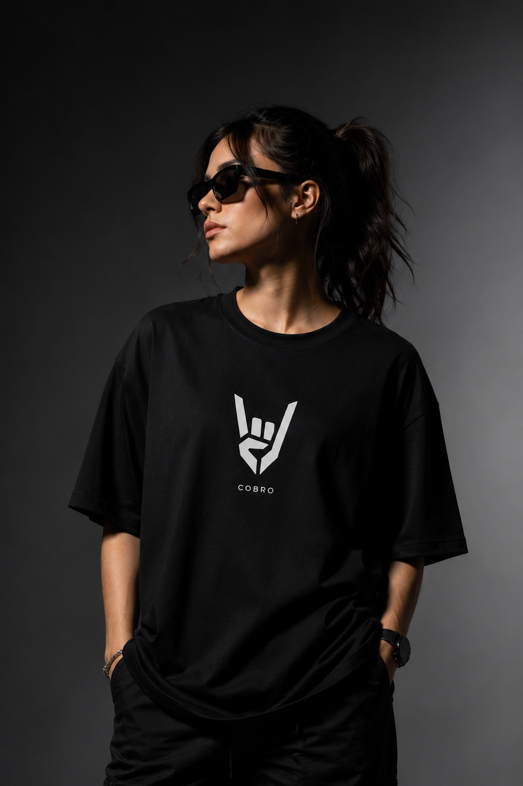 COBRO Premium Merch — Women’s Black Tee | Front Print